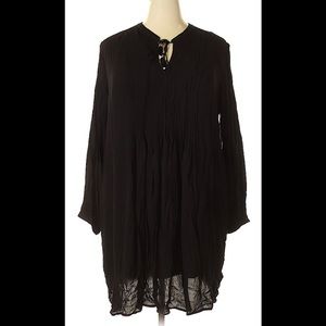 Old Navy Pintuck Swing Boho Babydoll Black Long Sleeve Dress